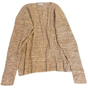 Tan Crew Neck Sweater with Textured Knit Pattern
